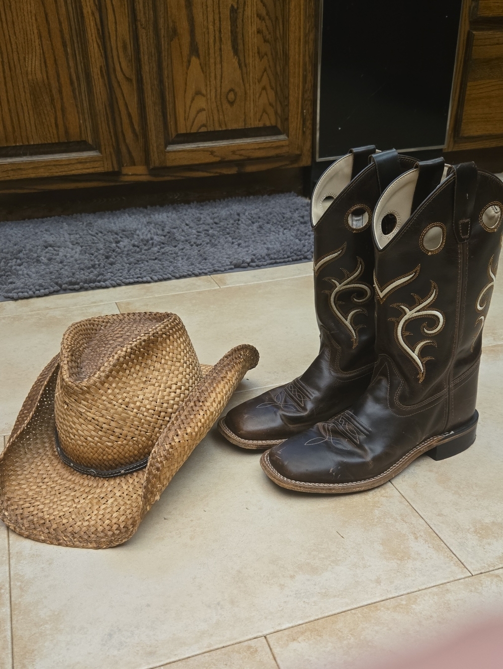 Old West Brown Western Cowboy Boots with Cream Stitching